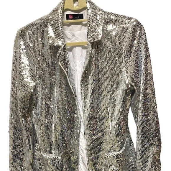 Glamorous Silver Sequin Women's Blazer - Picture 2 of 5